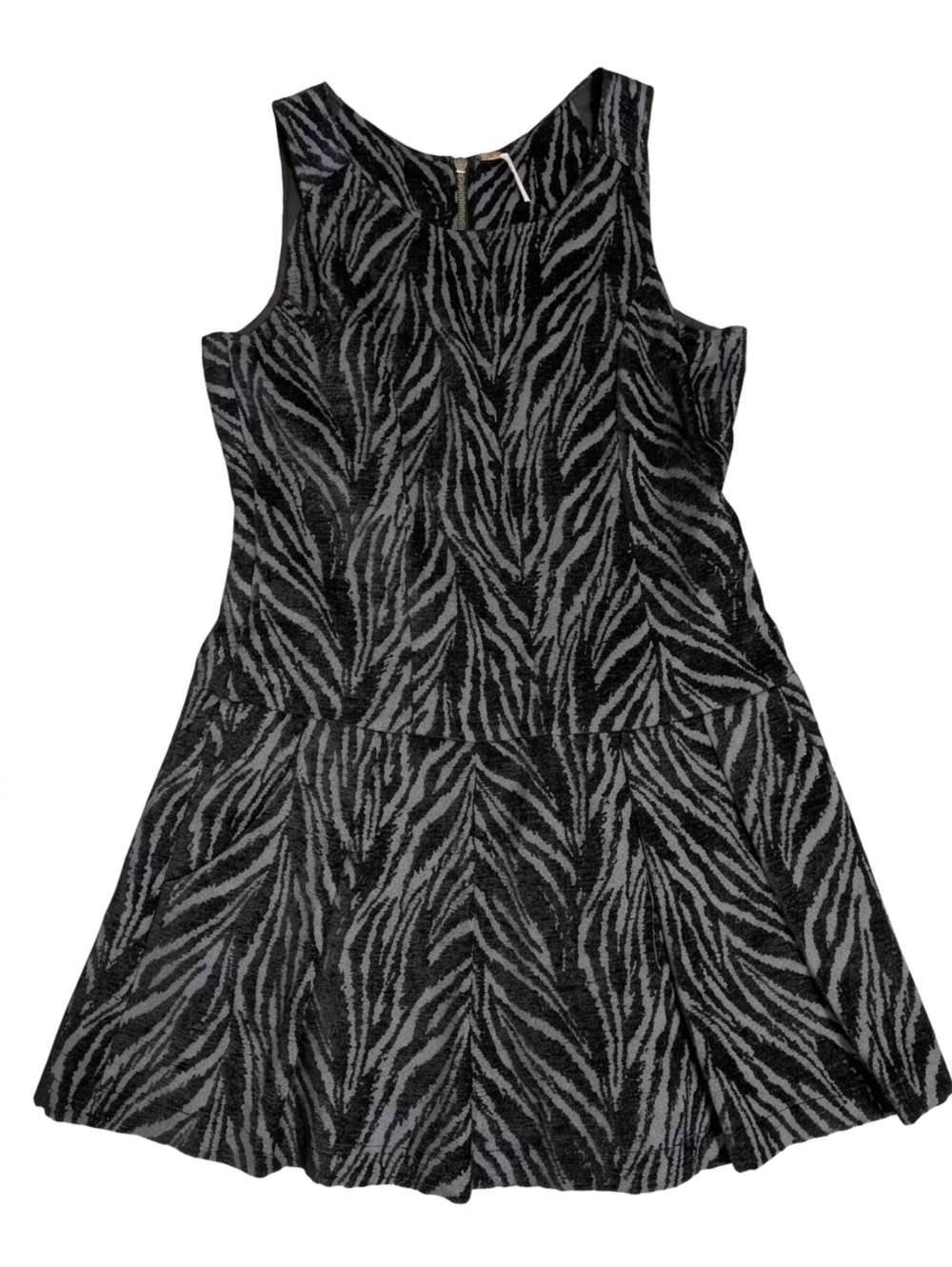 Free People Zebra Print Fit & Flare Dress Size 10 Black Gray Textured